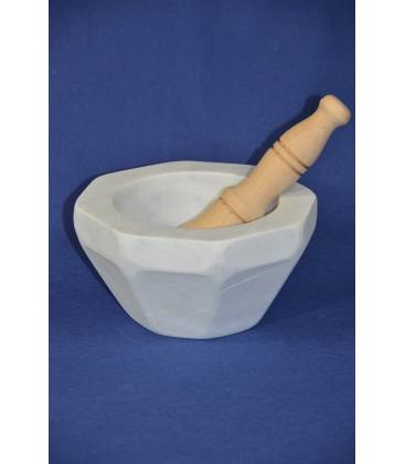 white carrara marble mortar "rustico" with wood pestle