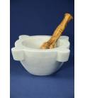 White Carrara marble mortar diameter 24 cm with olivewood pestle