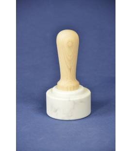 White Carrara marble meat pounder, wooden handle 